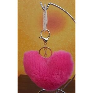 Crystal Collection Dark Pink Heart Shaped Pompom Keychain Purse Charm Backpack
